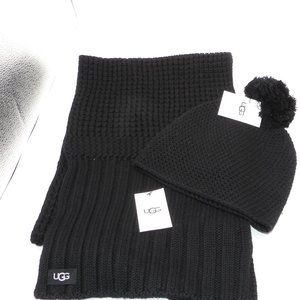 UGG Australia Winter Beanie Hat and Scarf Set SUPER SOFT Black One Size New